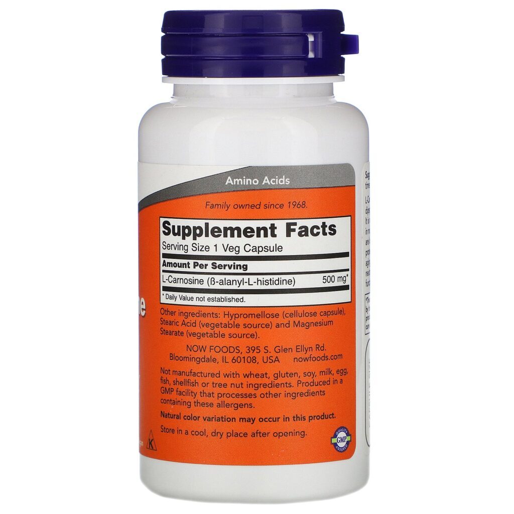 Now Foods, L-Carnosina, 500 mg, 50 Cápsulas Vegetais - Imagem 2