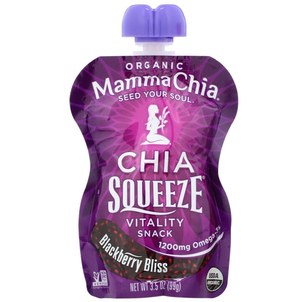 Mamma Chia, Organic Chia Squeeze, Vitality Snack, Blackberry Bliss, 8 Squeezes, 3.5 oz (99 g) Each - Imagem 3
