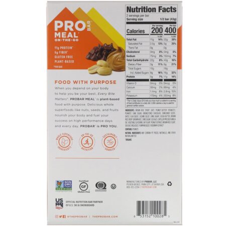 ProBar, Meal On-The-Go, Peanut Butter Chocolate Chip, 12 Bars, 3 oz (85 g) Each - Image 3