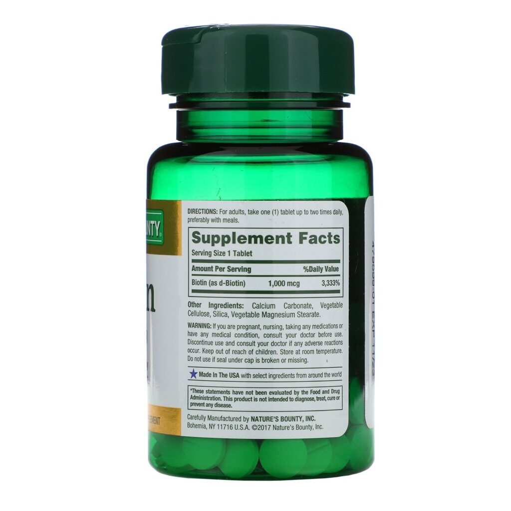 Nature's Bounty, Biotina, 1.000 mcg, 100 comprimidos revestidos - Imagem 2