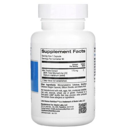 Lake Avenue Nutrition, Extrato de Cardo Mariano, 175 mg, 90 Cápsulas Vegetais - Image 2