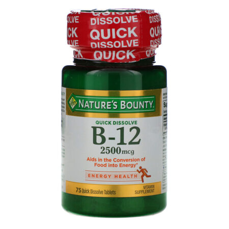 Nature's Bounty, B-12, Sabor Natural de Cereja, 2.500 mcg, 75 Comprimidos de Dissolução Rápida