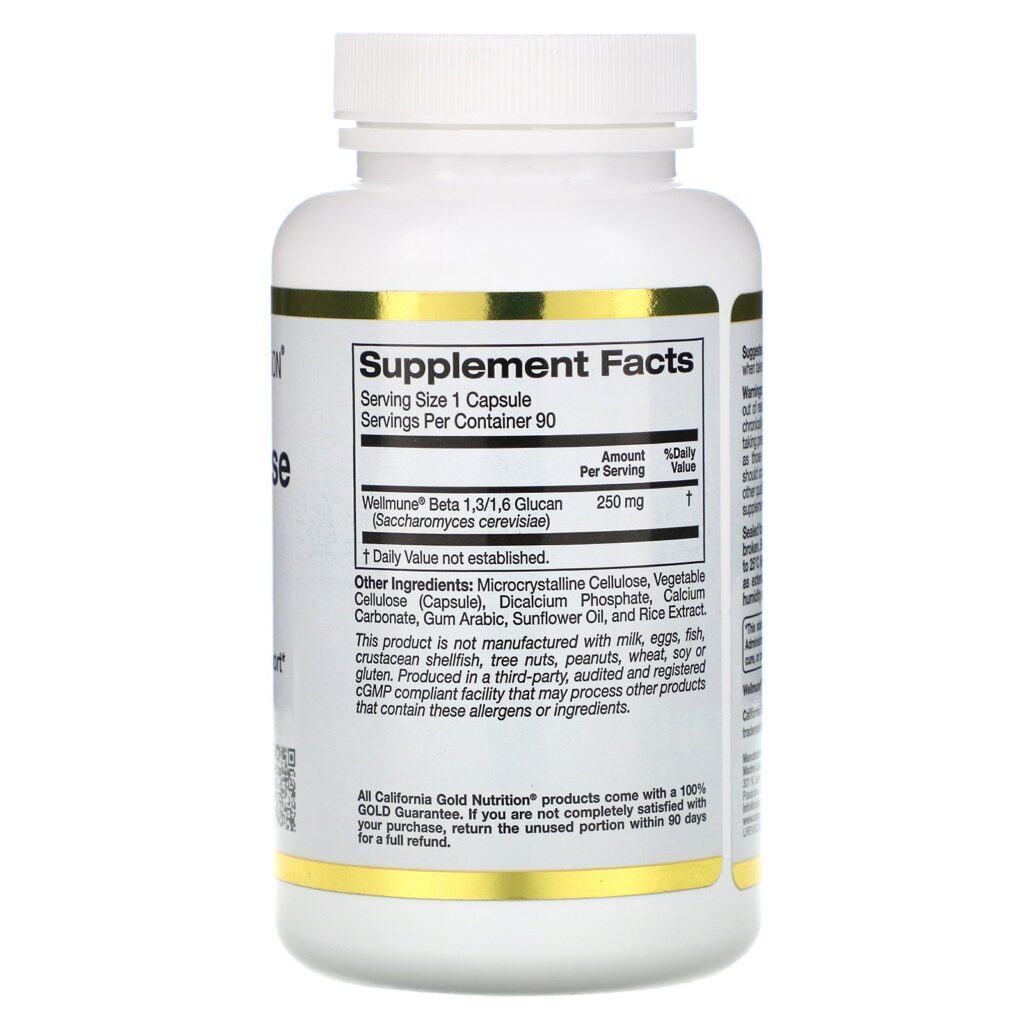 California Gold Nutrition, Immune Defense with Wellmune, Betaglucano, 250 mg, 90 Cápsulas Vegetais - Imagem 2