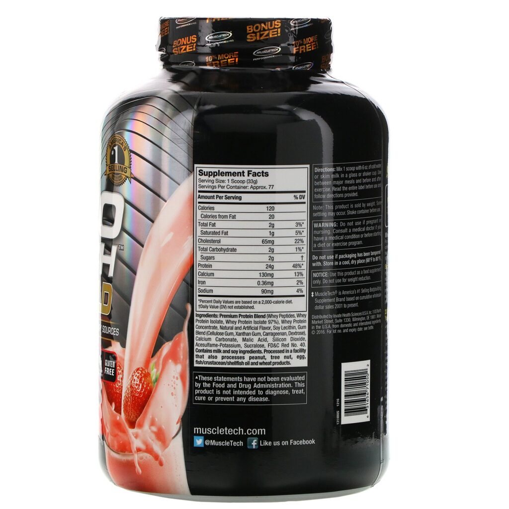 Muscletech, Nitro Tech 100% Whey Gold, Morango, 2,51 kg (5,53 lb) - Imagem 2