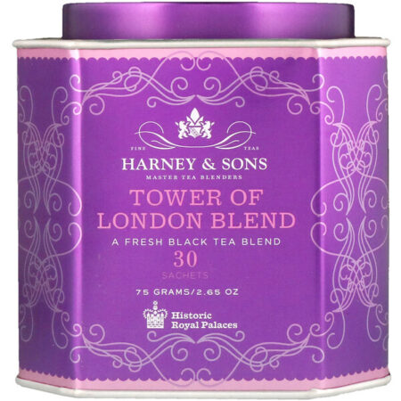 Harney & Sons, Mistura da torre de Londres, uma mistura de chá preto fresco, 30 sachês, 2,67 oz (75 g)