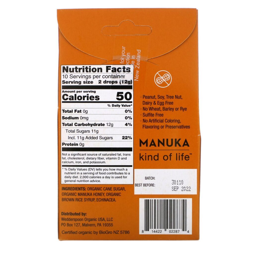 Wedderspoon, Organic Manuka Honey Drops, Honey with Echinacea, 4 oz (120 g) - Imagem 2