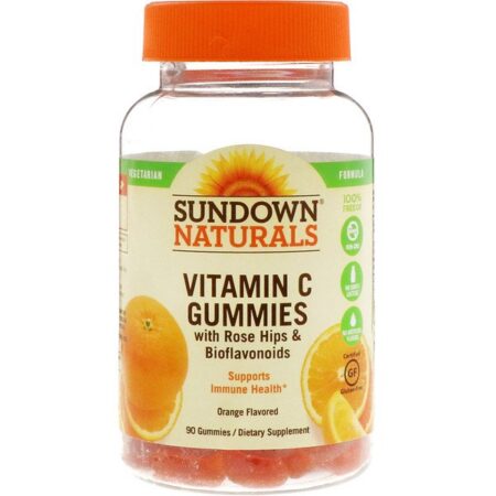 Sundown Naturals, Gomas de vitamina C com frutos de roseira e bioflavonoides, sabor laranja, 90 Gomas