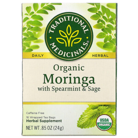 Traditional Medicinals, Moringa Orgânica com Hortelã e Sálvia, Sem Cafeína, 16 Saquinhos de Chá Embalados, 24 g (0,85 oz)