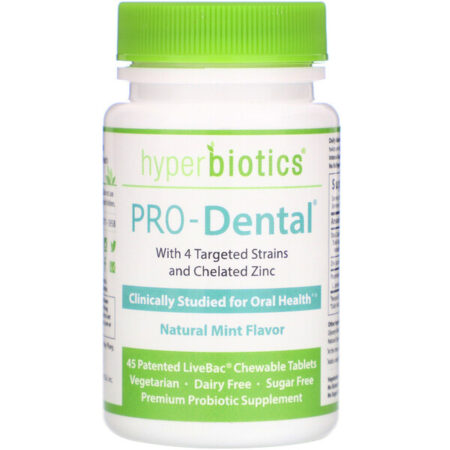 Hyperbiotics, PRO-Dental, sabor natural de menta, 45 Comprimidos Mastigáveis LiveBac Patenteados