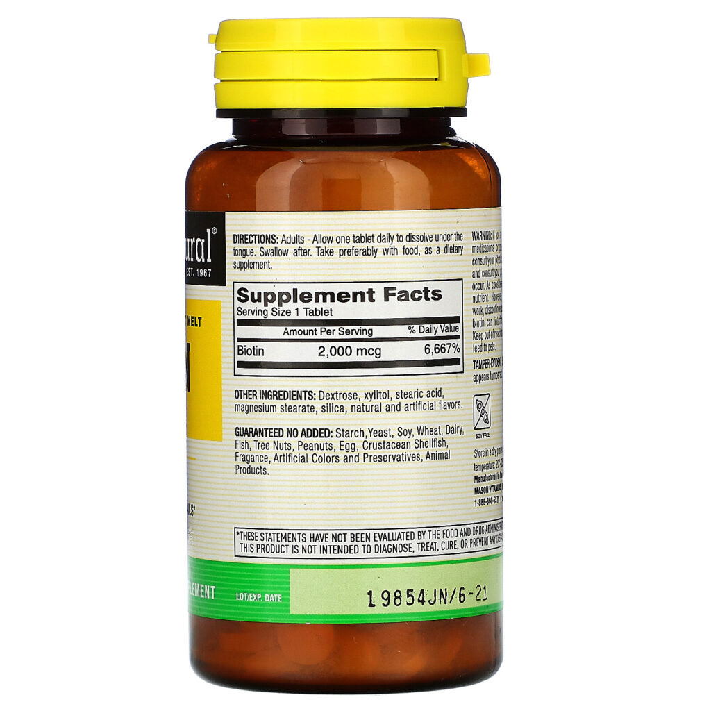 Mason Natural, Biotin, Quick Dissolve / Fast Melt, 2,000 mcg, 90 Tablets - Imagem 2