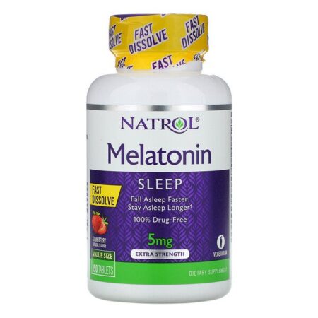 Natrol, Melatonina, Dissolução Rápida, Força Extra, Morango, 5 mg, 150 Comprimidos