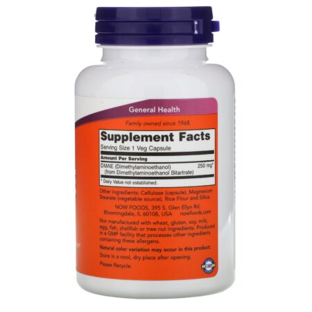 Now Foods, DMAE, 250 mg, 100 Cápsulas Vegetais - Image 2