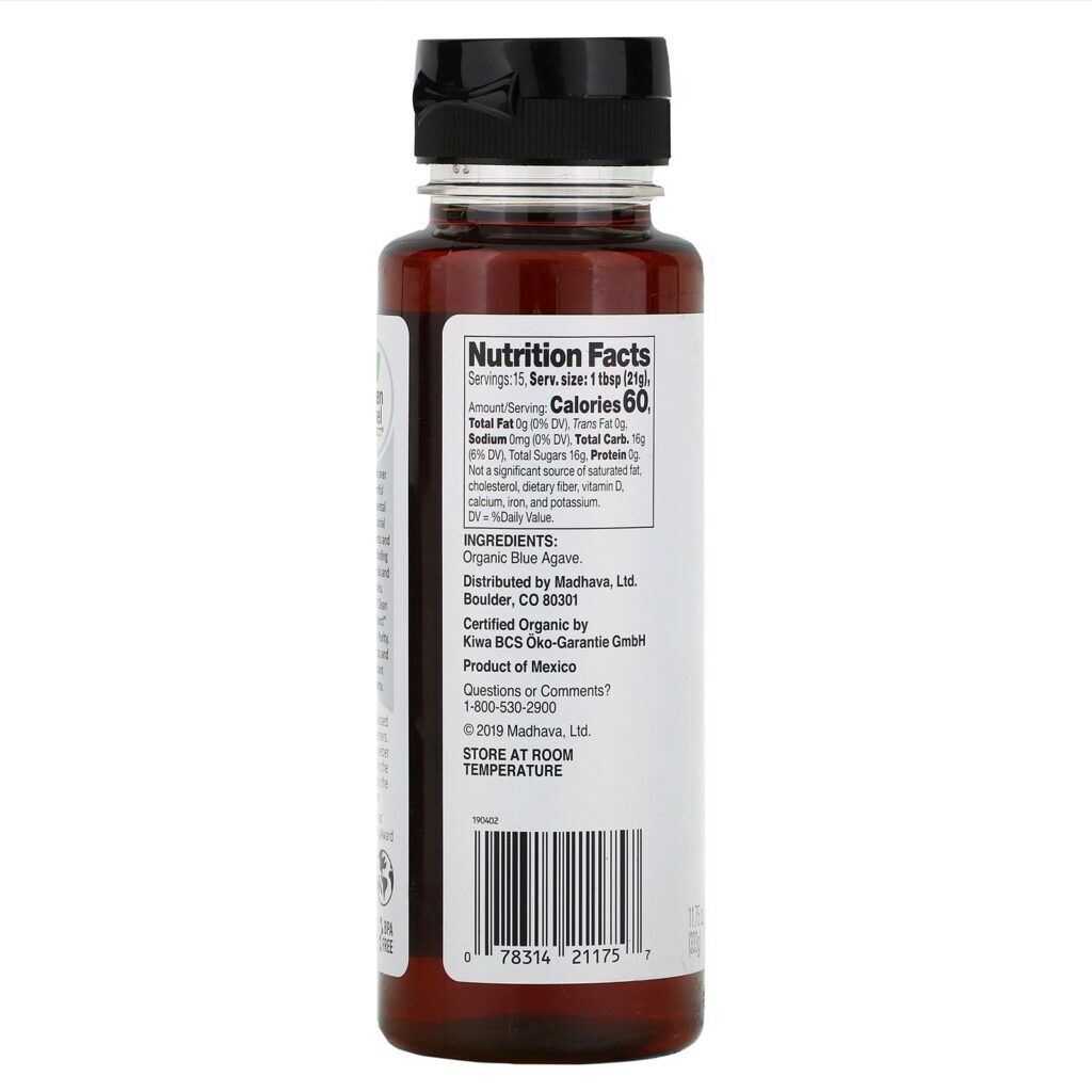 Madhava Natural Sweeteners, Âmbar Orgânico Agave Azul Crua, 11.75 oz (333 g) - Imagem 2