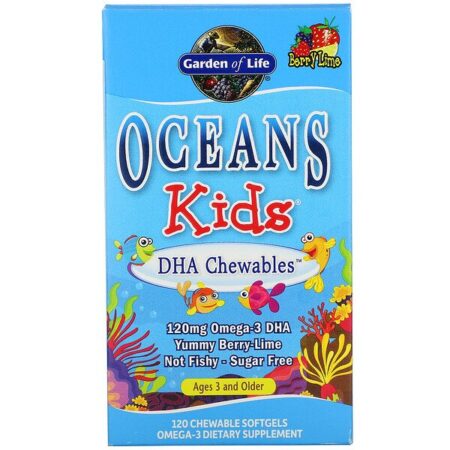 Garden of Life, Oceans Kids, DHA Chewables, Age 3 and Older, Berry Lime, 120 mg, 120 Chewable Softgels