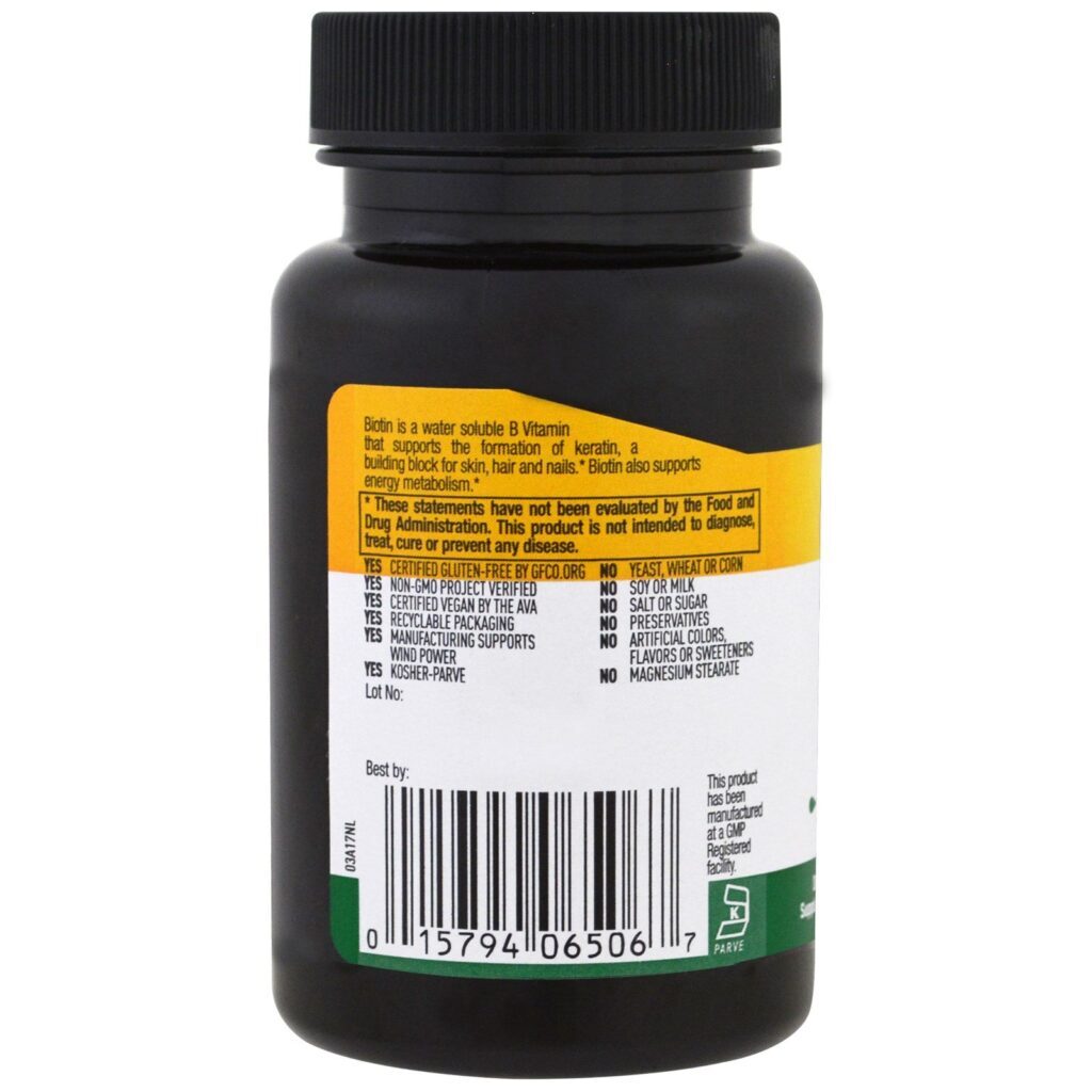 Country Life, Biotina, Alta Potência, 5 mg, 120 Cápsulas Vegetais - Imagem 3