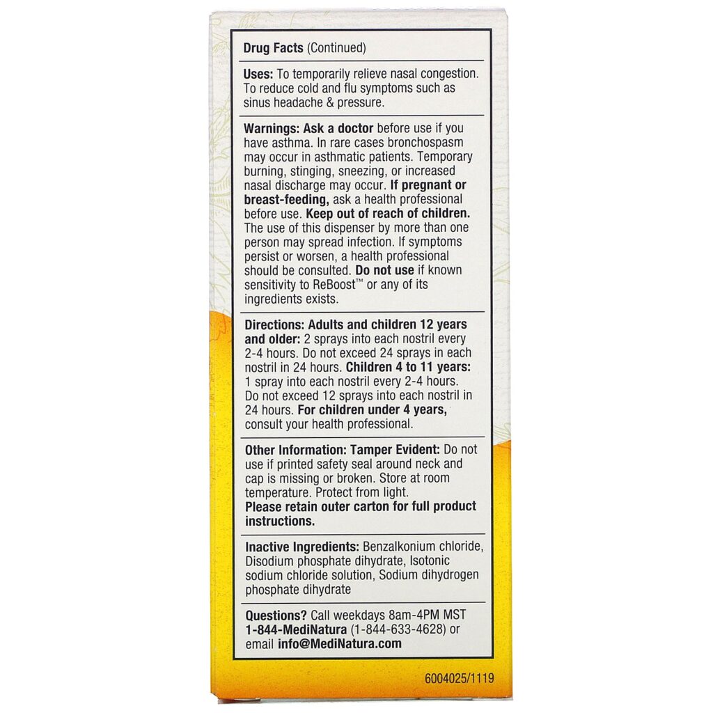 MediNatura, Reboost, spray descongestionante, 0,68 fl oz (20 ml) - Imagem 2