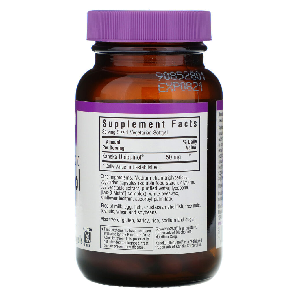 Bluebonnet Nutrition, Ubiquinol, Cellular Active CoQ10, 50 mg, 60 Vegetarian Capsules - Imagem 2