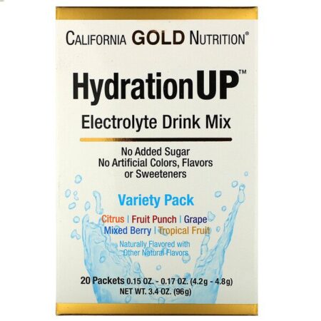 California Gold Nutrition, HydrationUP, Mistura de Bebida com Eletrólitos, Pacote Variado, 20 Pacotes, 0,15 oz (4,2 g) Cada