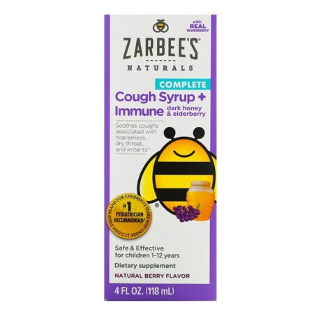 Zarbee's, Xarope Completo para Tosse Infantil + Sistema Imunológico com Mel Escuro e Sabugueiro, Sabor Natural de Fruta Slvestre, 118 ml (4 fl oz)