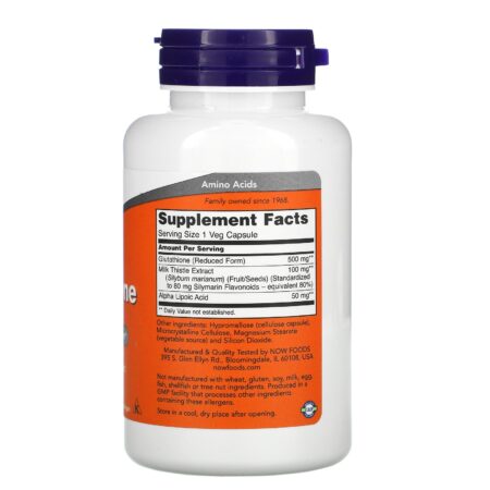 Now Foods, Glutationa, 500 mg, 60 Cápsulas Vegetais - Image 2