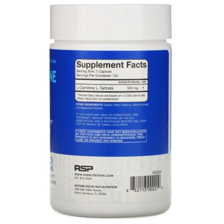 RSP Nutrition, L-Carnitina, 500 mg, 120 Cápsulas - Image 2