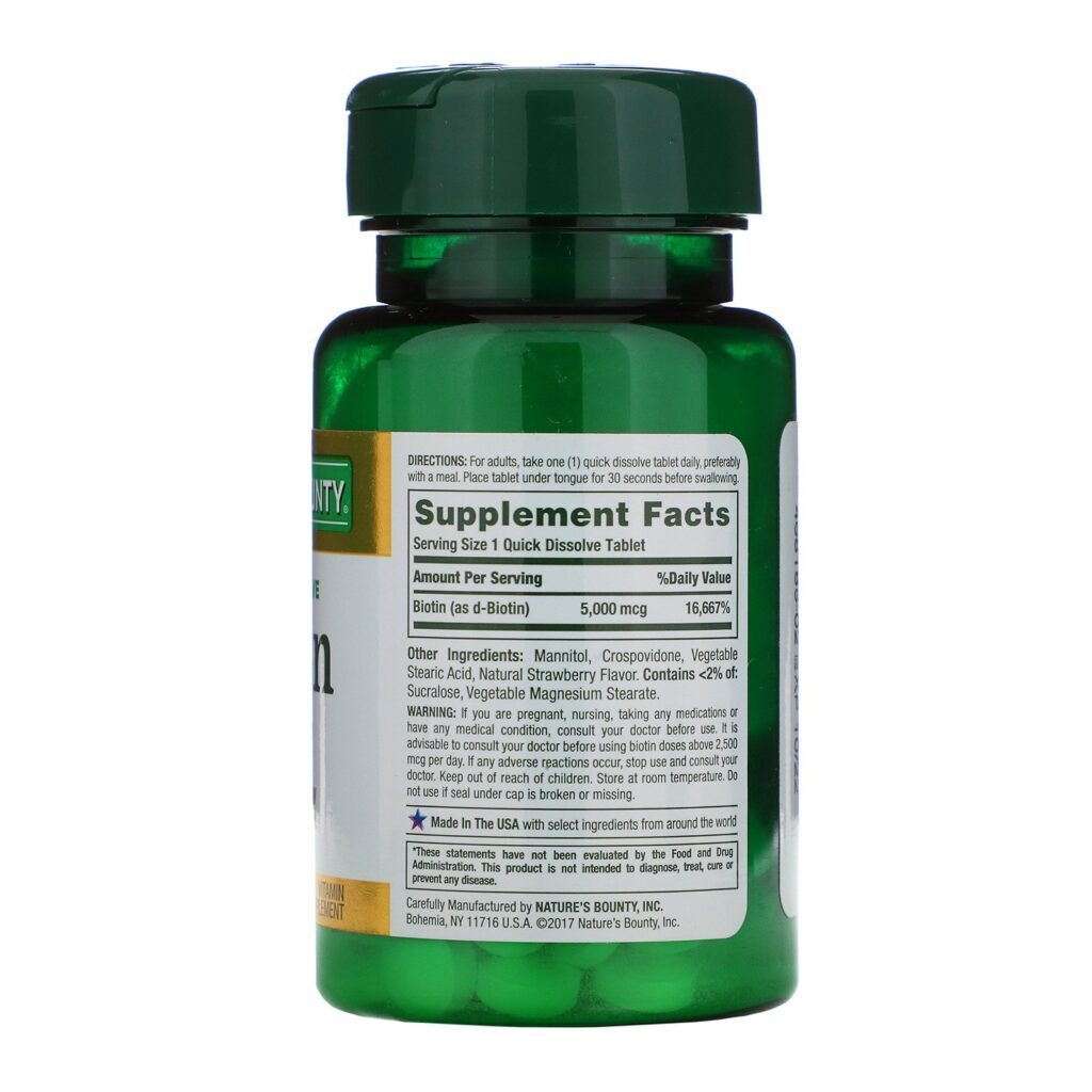 Nature's Bounty, Biotina, 5.000 mcg, 60 Comprimidos de Dissolução Rápida - Imagem 2
