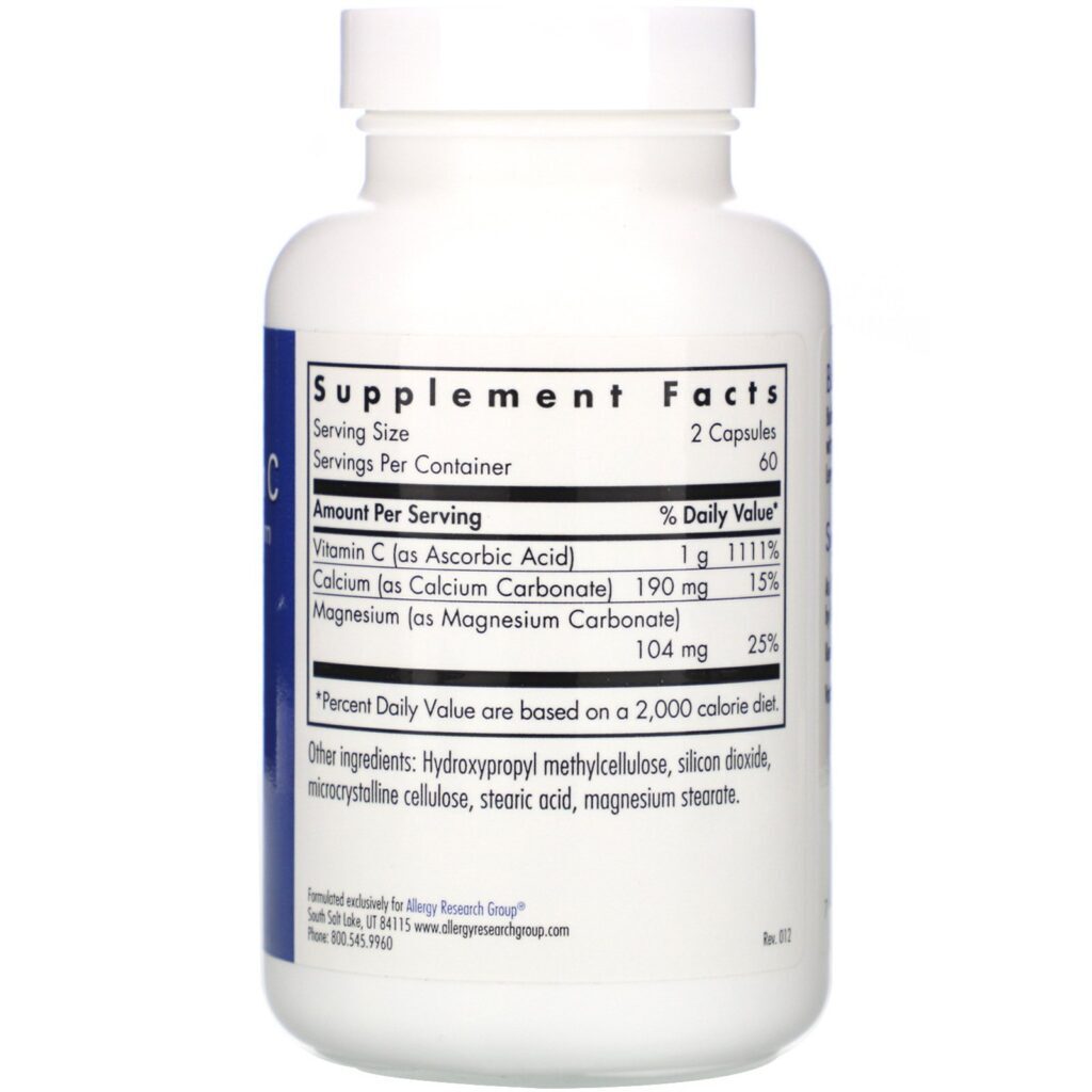 Allergy Research Group, Buffered Vitamin C with Calcium and Magnesium, 120 Vegetarian Capsules - Imagem 2