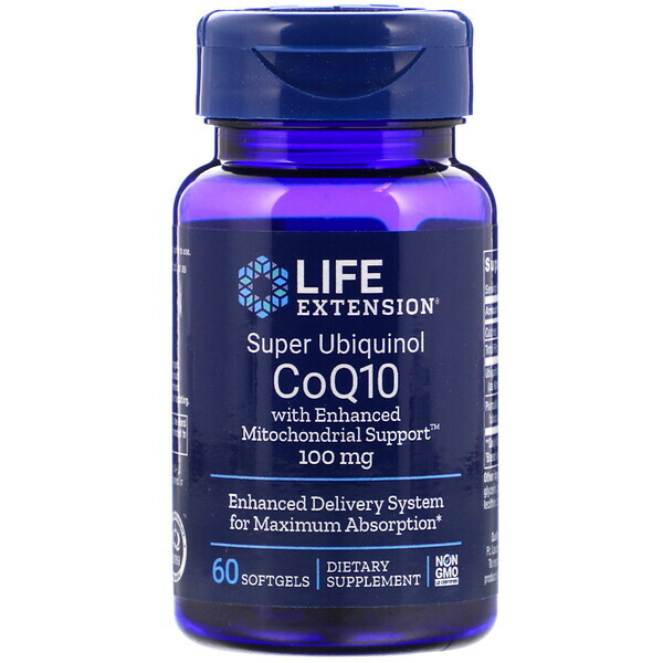 Life Extension, Super Ubiquinol CoQ10 com suporte mitocondrial aprimorado, 100 mg, 60 cápsulas