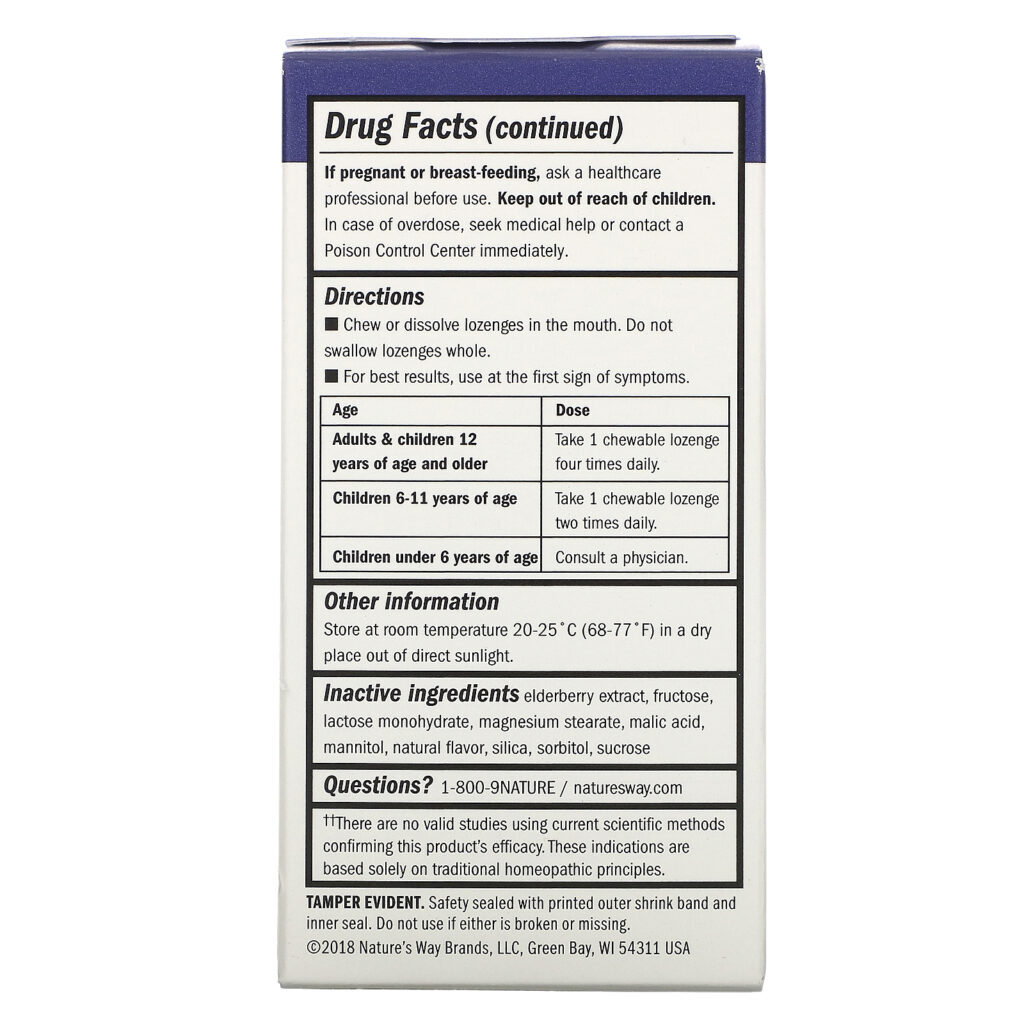 Nature's Way, Sambucus Cuidado de Gripe, Alívio da Gripe com Multi-Sintomas, Pastilhas de Sabugueiro, 30 Tabletes Mastigáveis - Imagem 3