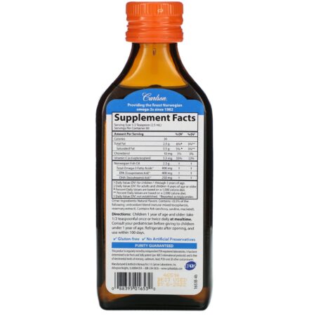 Carlson Labs, Kid's Norwegian, The Very Finest Fish Oil, Natural Orange Flavor, 800 mg, 6.7 fl oz (200 ml) - Image 2