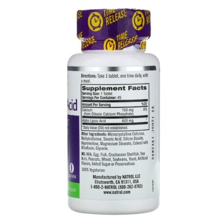 Natrol, Ácido Alfa-Lipóico, Liberação Gradual, 600 mg, 45 Comprimidos - Image 2