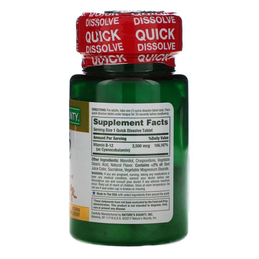 Nature's Bounty, B-12, Sabor Natural de Cereja, 2.500 mcg, 75 Comprimidos de Dissolução Rápida - Imagem 2
