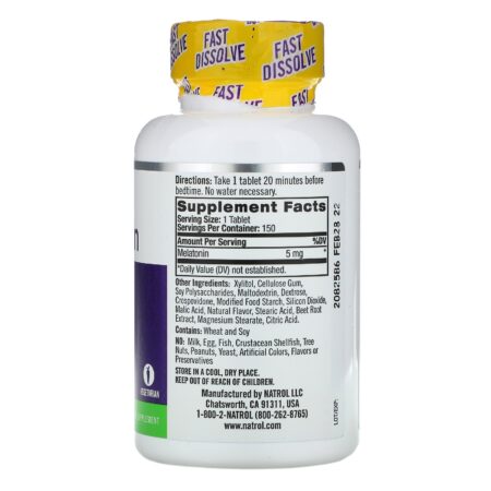 Natrol, Melatonina, Dissolução Rápida, Força Extra, Morango, 5 mg, 150 Comprimidos - Image 2