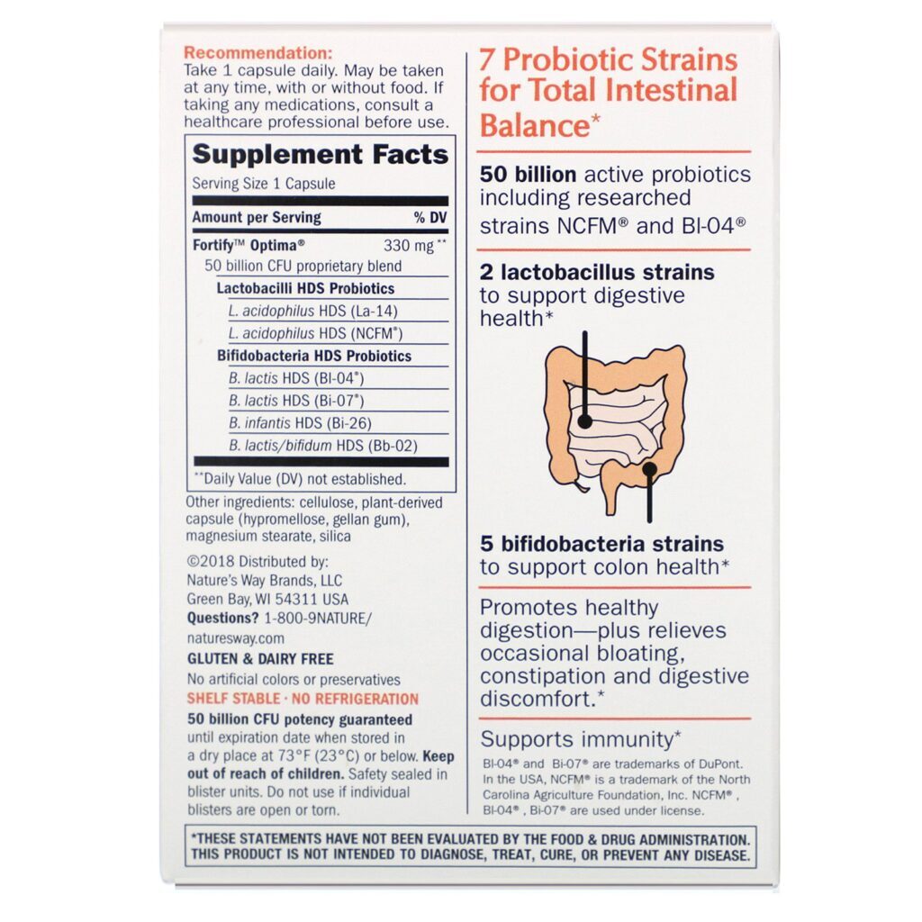 Nature's Way, Fortify Optima Probiotic, Digestive Balance Plus Immune Health, 50 Billion, 30 Delayed Release Vegetarian Capsules - Imagem 2
