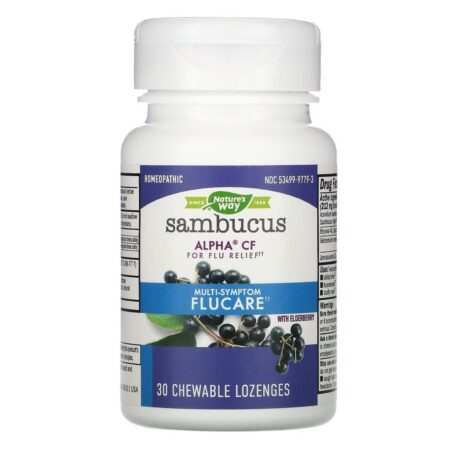 Nature's Way, Sambucus Cuidado de Gripe, Alívio da Gripe com Multi-Sintomas, Pastilhas de Sabugueiro, 30 Tabletes Mastigáveis - Imagem 4