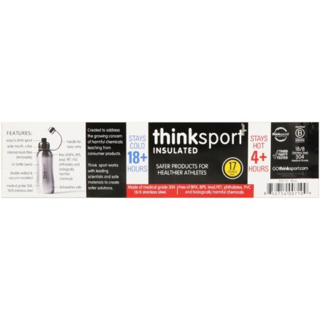 Think, Thinksport, Frasco eportivo isolado, Azul, 17 oz (500 ml) - Image 3