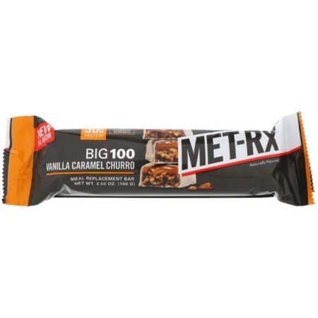 MET-Rx, Big 100, Barra de Reposição de Refeição, Baunilha Caramelo Churro, 9 Barras, 3,52 oz (100 g) Cada - Image 4