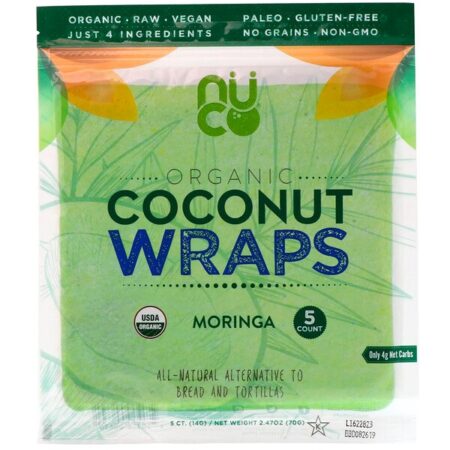 NUCO, Wraps de Coco Orgânico, Moringa, 5 Wraps (14 g) Cada