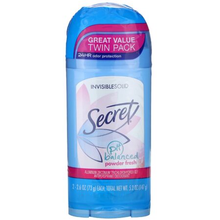 Secret, pH Balanced Deodorant, Invisible Solid, Powder Fresh, Twin Pack, 2.6 oz (73 g) Each - Image 2