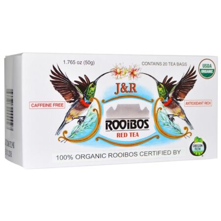 J&R Port Trading Co., J&R Chá de Rooibos Vermelho, Sem Cafeína, 20 saquinhos de chá, 1,765 oz (50 g)