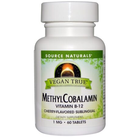 Source Naturals, Vegan True, Metilcobalamina, Sabor Cereja, 1 mg, 60 Comprimidos Sublinguais