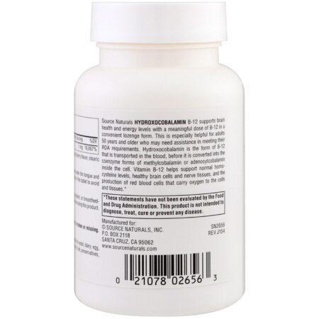 Source Naturals, Hidroxocobalamina, Vitamina B-12, Pastilhas Sabor Cereja, 1 mg, 240 Pastilhas - Image 3