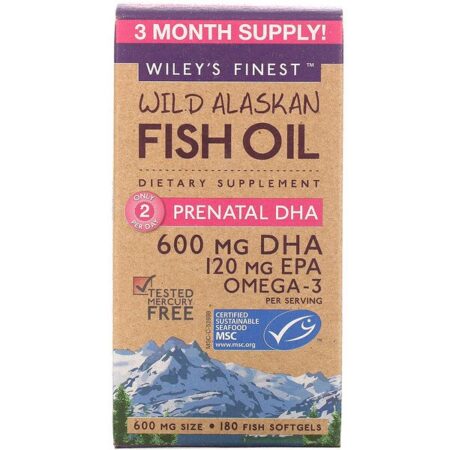 Wiley's Finest, Óleo de Peixe Selvagem do Alasca, DHA Pré-Natal, 600 mg, 180 Cápsulas Softgel de Peixe