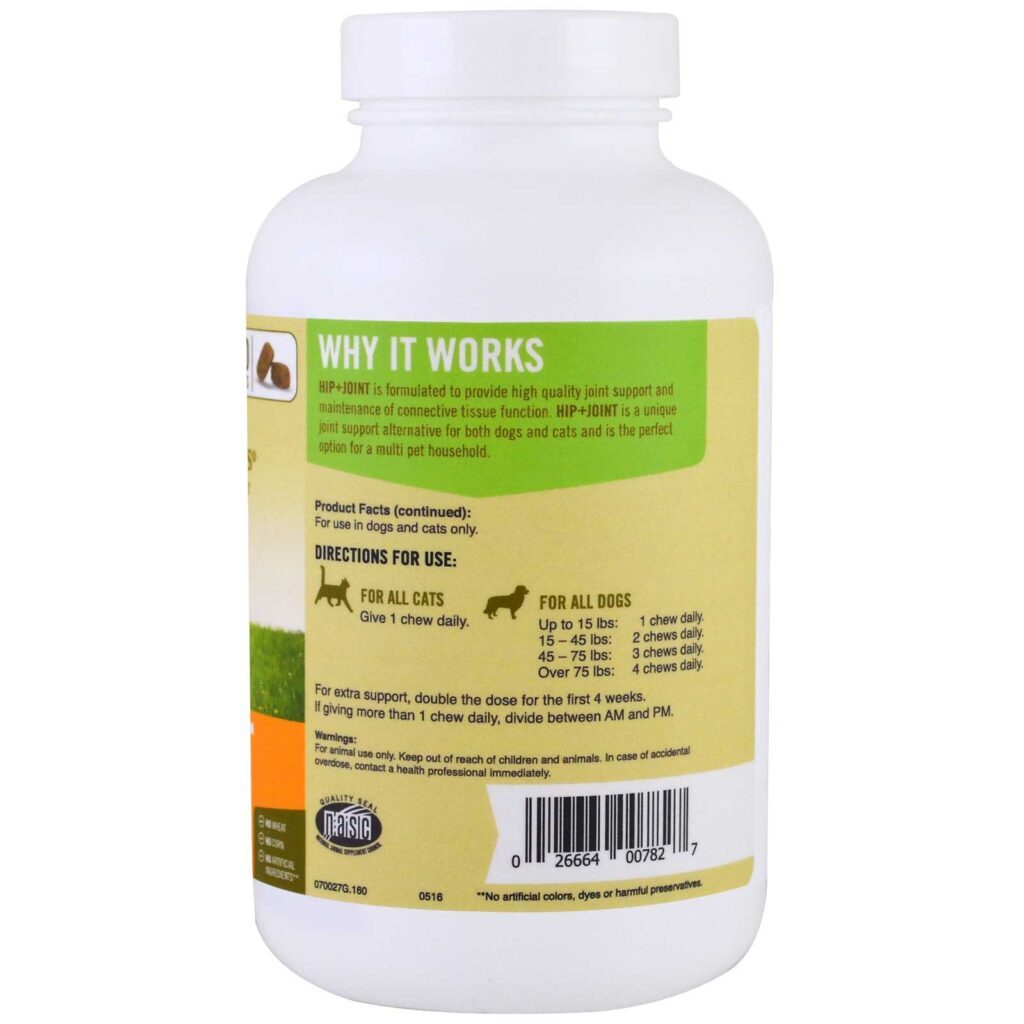 Pet Naturals of Vermont, Hip + Joint, Para Cães e Gatos, 160 Pastilhas Mastigáveis - Imagem 3