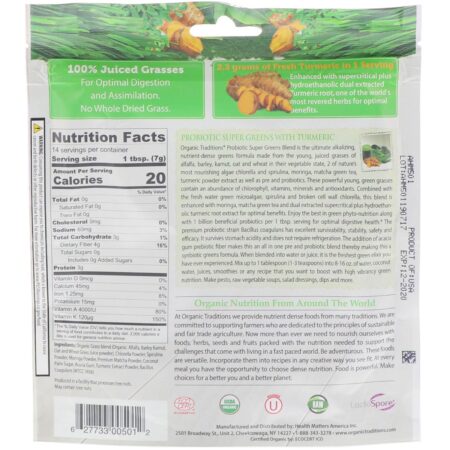 Organic Traditions, Probiótico de Superverduras com Cúrcuma, 100 g (3,5 oz) - Image 2