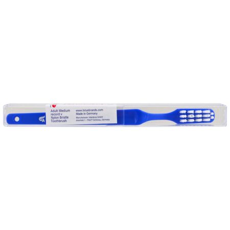 Fuchs Brushes, Record V, Nylon Bristle Toothbrush, Adult Medium, Blue, 1 Toothbrush - Image 2