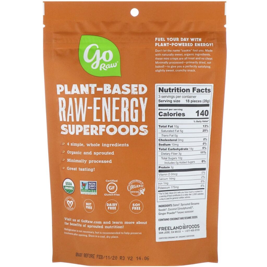 Go Raw, Super Biscoitos de Gengibre e Broto de Gergelim, Orgânico, 85 g (3 oz) - Imagem 2
