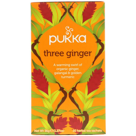 Pukka Herbs, Chá de Ervas Three Ginger, Sem Cafeína, 20 Saquinhos, 36 g