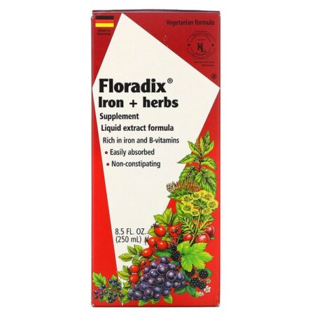 Flora, Floradix, Suplemento para Ferro + Ervas, Fórmula para Extrato Líquido, 250 ml (8,5 fl oz)