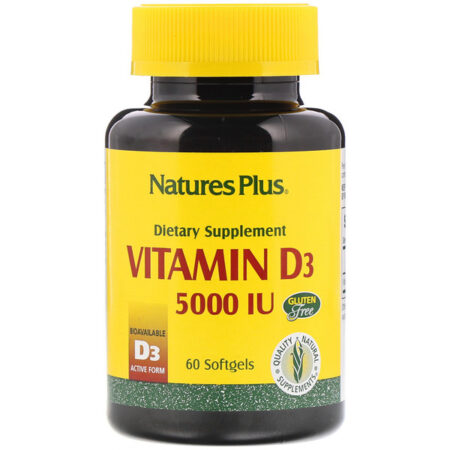 Nature's Plus, Vitamina D3, 5000 UI, 60 Cápsulas em Gel